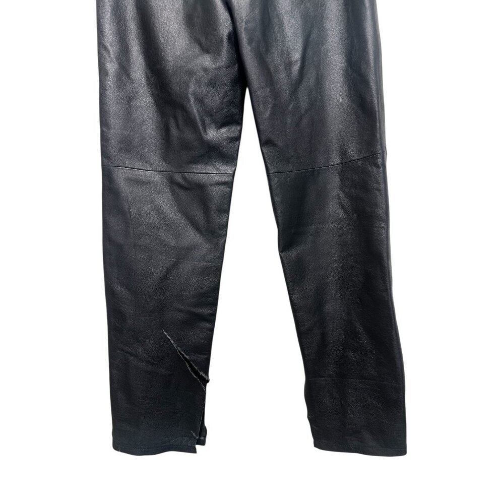 Vintage Bagatelle Real Leather Straight Leg Pants Women 4 Black Biker Rodeo FLAW - Picture 10 of 13